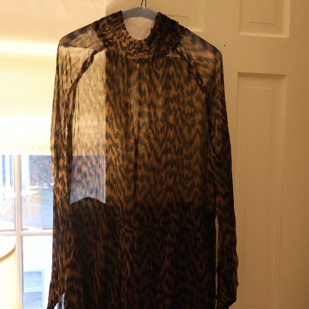 Ganni Espresso and Black See Through Top Dress - Size L